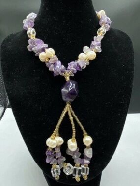 Purple & Pearl Beaded Necklace